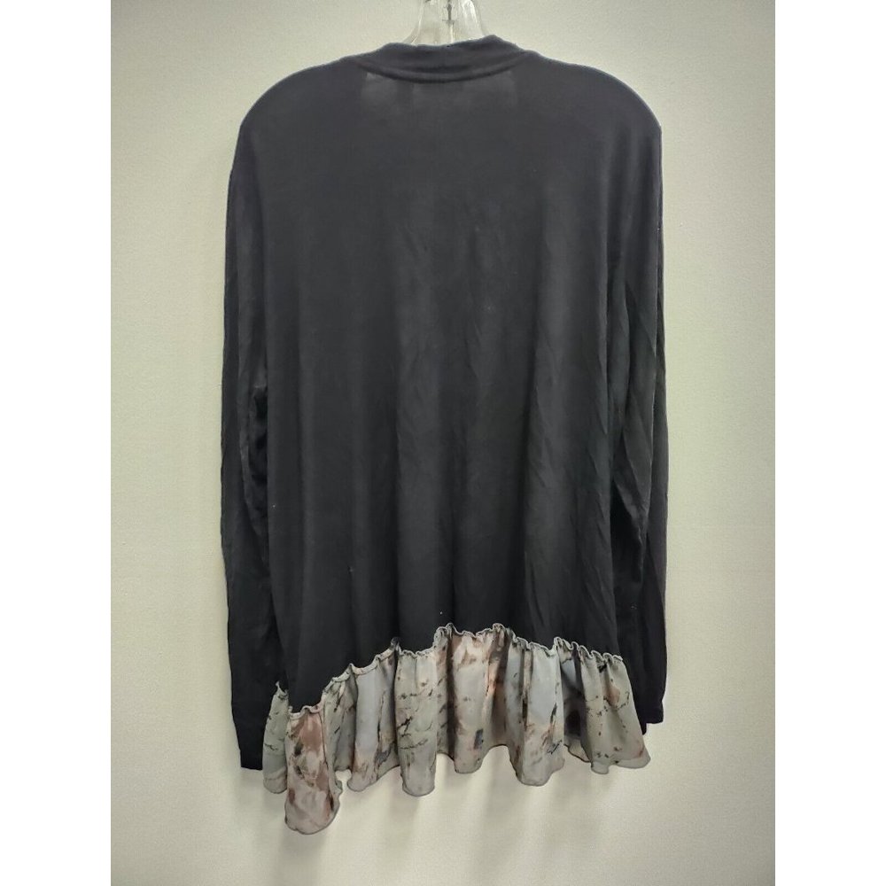 LOGO Lori Goldstein Womens Cardigan Size XL Black Open Front Contrast Hem Jersey - Picture 2 of 9